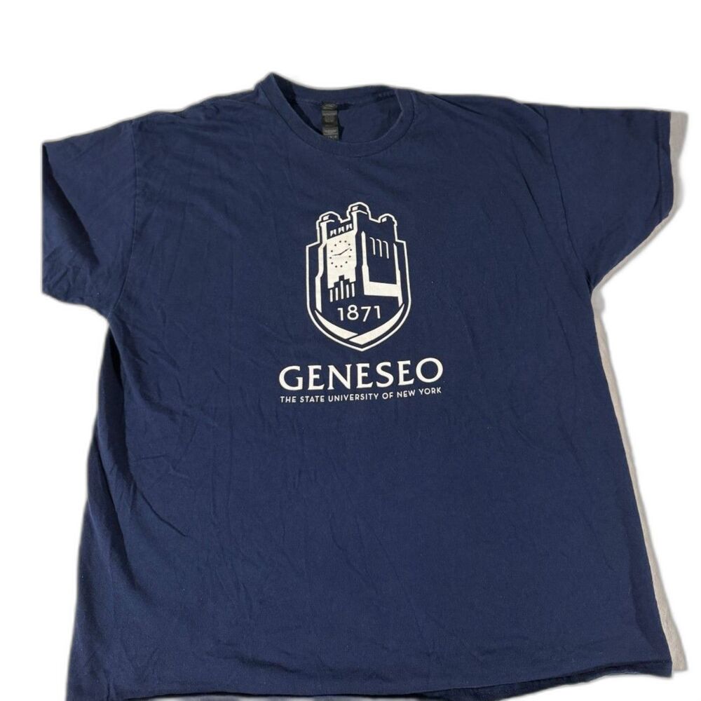 SUNY Geneseo Navy Tee Size L College Seal Crest 1871 Short Sleeve Shirt